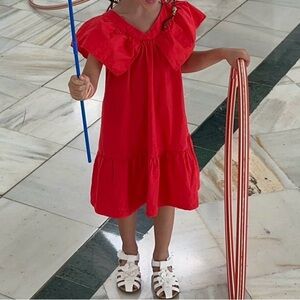 Bright Red Flutter Sleeve Dress